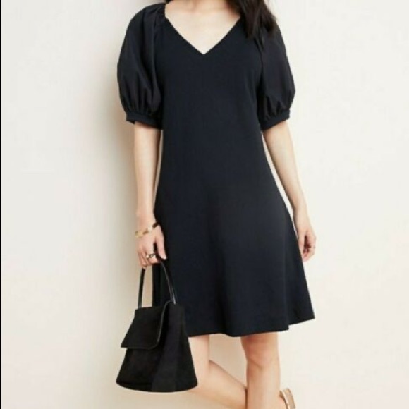 Maeve Dresses & Skirts - Maeve Anthropologie Annika Knit Black Puffy Sleeve V-Neck Dress Size Small